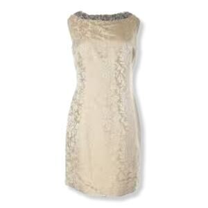 Banana Republic Crystal Sheath Dress 4 Ivory Beaded Sleeveless Cocktail Retro